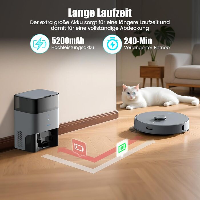 Робот-пилосос AIRROBO T25+ з вологою, LiDAR, 5500Pa, 240хв, керування через додаток, для тварин, чорний