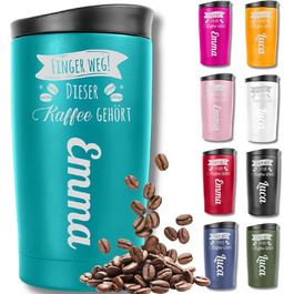 Термокружка з гравіюванням, 350 мл, чорна (бірюзова з іменем), 100% без витоку