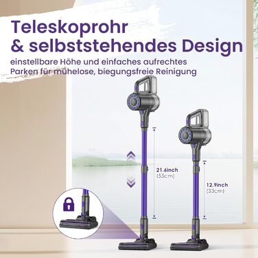 Suirviz Бездротовий акумуляторний пилосос, 40000Pa/500W/45хв, самостійна парковка, легкий, для твердих поверхонь, килимів, шерсті тварин, фіолетовий