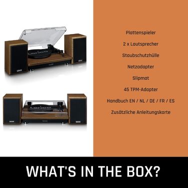Вініловий програвач Lenco LS-100 Hi-Fi з Bluetooth, зовнішні динаміки 2x10 Вт, ремінний привід, автостоп, дерев'яний корпус