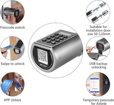 Електронний дверний циліндр WELOCK PCB01 з паролем, RFID, Bluetooth і 3 RFID картами, включаючи силіконовий чохол