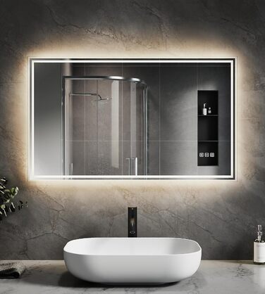 Дзеркало для ванної кімнати зі підсвічуванням SVNR, 70x50 см, LED, кутовий, з 4 мм дзеркалом без міді, dual-touch, регулювання кольору 3000K-6400K, антизапар, smart дзеркало