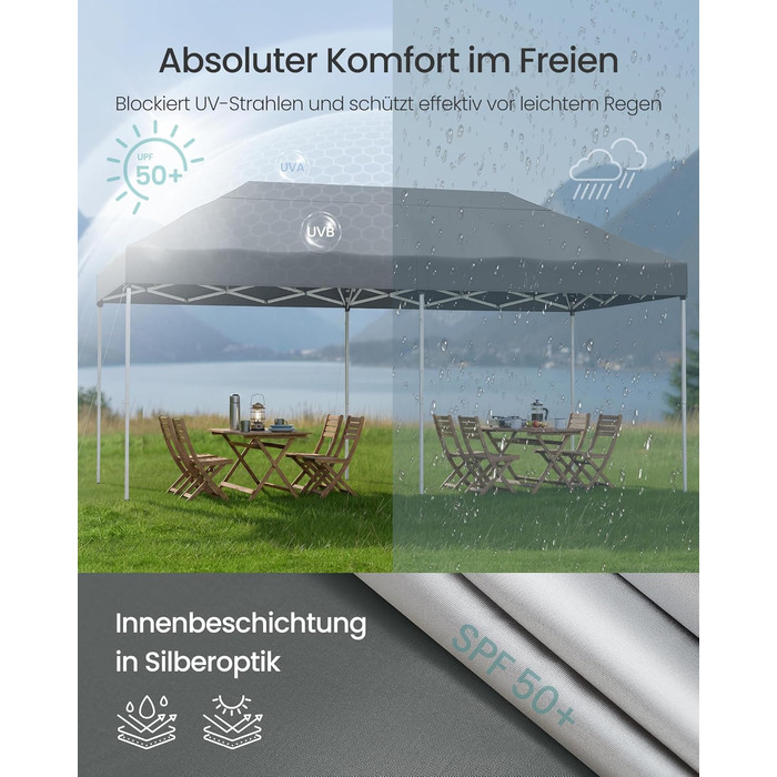Павільйон SONGMICS 3x3 м, садовий, для відпочинку та заходів, сірий, з 6 боковинами