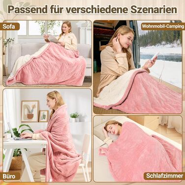 Електрична ковдра з автовимкненням 130x180 см, 8 рівнів нагріву, таймер 12 годин, пральна машина, флісова ковдра для ліжка, дивана, офісу, рожева