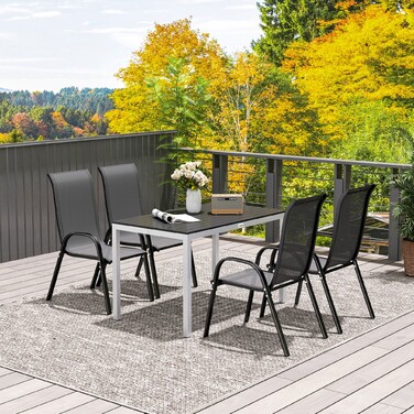 Outsunny Garden Table Алюміній 120x70 см Стійкий до погодних умов балконний стіл з ефектом дерева, Нековзний фуршетний стіл Кемпінговий стіл на 4-6 осіб Стіл для патіо Обідній стіл на відкритому повітрі для саду, балкон чорний