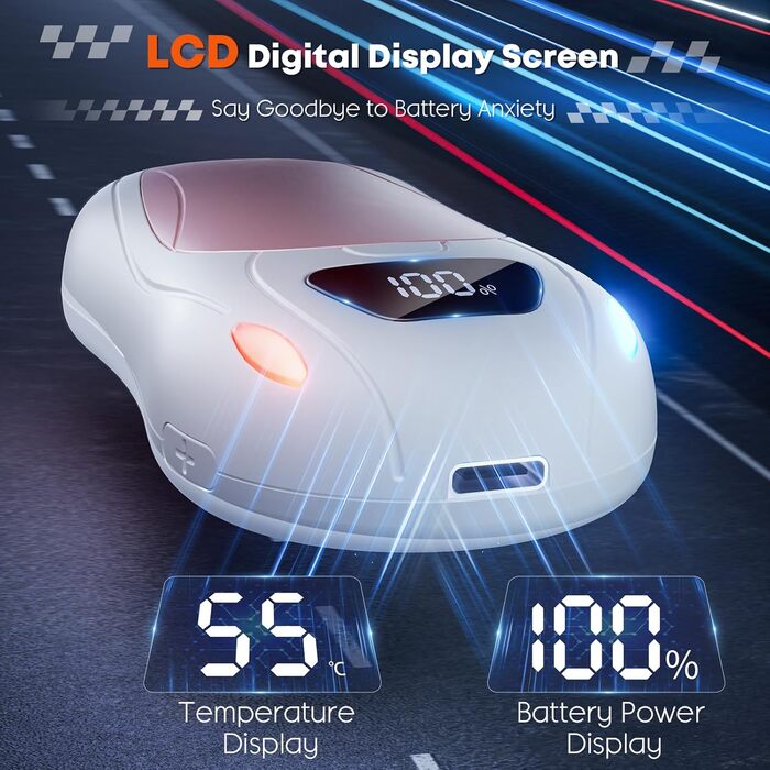 Електричний грієчка для рук 2 шт., 12000 мАг, з магнітною двосторонньою системою нагріву та цифровим індикатором температури та заряду батареї, для відпочинку на природі/кемпінгу (білий-рожевий)