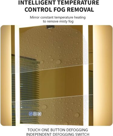 Дзеркало для ванної кімнати Luminorcrest з підсвічуванням, прямокутне 60 x 80 см, LED, 3 кольори, диммування, сенсорне управління, антизапар, CRI90+, загартоване скло, бічне та заднє підсвічування