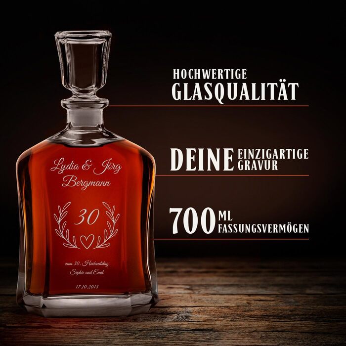 Віскі-карафа Maverton з гравіюванням + набір келихів (2/4/6 шт.) - 700 мл - ідеальний подарунок для молодят