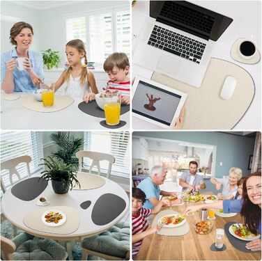 Набір з 6 підставок під тарілки, миючіся з підставками, двосторонні, з імітацією шкіри, водонепроникні для столу, кухні, ресторану та дому (6 шт., бежево-сірі)