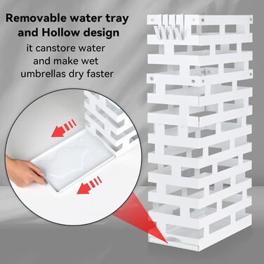 Металевий підставка для парасольки біла, велика з водовідвідною ванною та гачками, 58,4 см - для дому, офісу, готелю