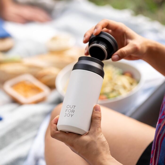 Термокружка з нержавіючої сталі 350 мл | Термокружка для кави та чаю на винос | З подвійними стінками, ізольована, не протікає | Подорожна термокружка | Зберігає тепло до 4 годин / холод до 8 годин (Білий Шовк)