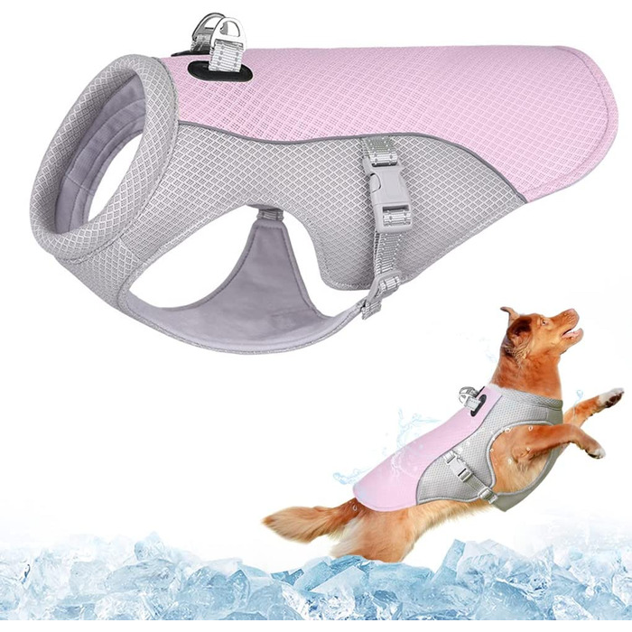 Охолоджуючий жилет для собак Dolahovy, куртка для собак з дихаючої сітки, регульована літня куртка для собак, Світловідбиваюча захисна Крижана одяг для великих середніх і маленьких собак, 2XL, рожевий