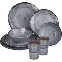 Набір посуду для кемпінгу Melamin на 2 особи сірий, 8 частин: тарілки та горнятка