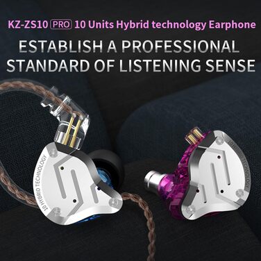 Навушники Yinyoo KZ ZS10 Pro IEM 4BA1DD, 5 драйверів, 2-контактні Кабель, фіолетовий, без мікрофона