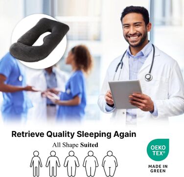 Подушка для вагітних ALLOPERA, анатомічна подушка для всього тіла (145 см) знімним чохлом з велюру для підтримки спини, ніг та живота, чорна