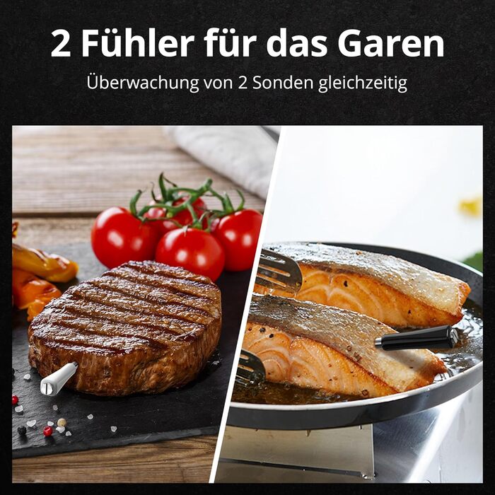Бездротовий термометр для м'яса з 2 зондами, Bluetooth 5.4, Wi-Fi, LED-дисплей, для приготування BBQ та кулінарії