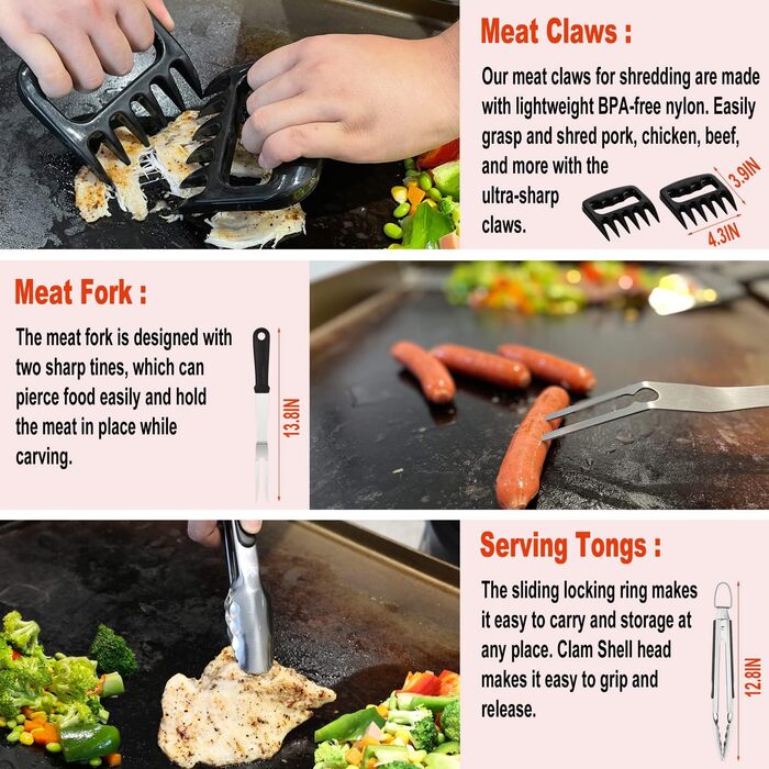 Набір для гриля 38 предметів: професійний інструмент з нержавіючої сталі, щипці, прес для бургерів, сумка, ідеальний подарунок для чоловіків