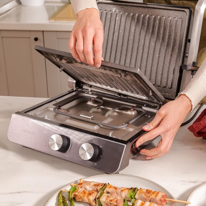 Електричний гриль Cecotec Rock'nGrill Blaze Neon – 2200 Вт, регулювання до 180°, знімні пластини, велика поверхня 29x23 см