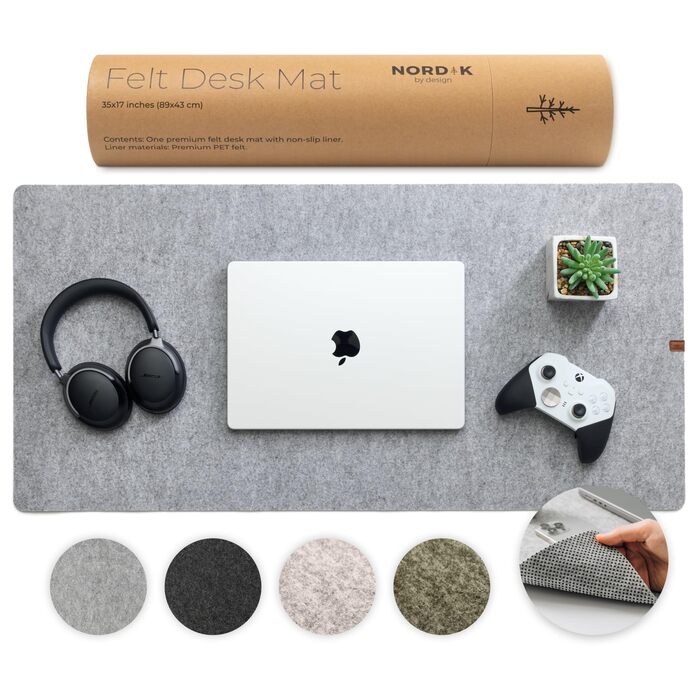 Килимок для столу Nordik з екошкіри та фетру, органайзер для кабелів (Сідло-коричневий, 89,9 x 43,2 см) — великий преміум килимок для миші та захисний підкладник для домашнього офісу