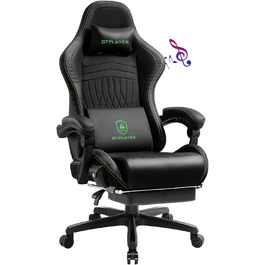 Ігрове крісло GTPLAYER, ергономічне ігрове крісло Стілець Крісло для геймерів ПК з підставкою для ніг Динамік Музичне офісне крісло до 150 кг з можливістю завантаження чорно-зелений