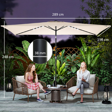 Сонячний парасоль з LED-підсвіткою, приблизно 300 x 200 см, регульований нахил, балконний парасоль з ручним механізмом, захисний чохол, захист від ультрафіолету, поворотний, кремово-білий