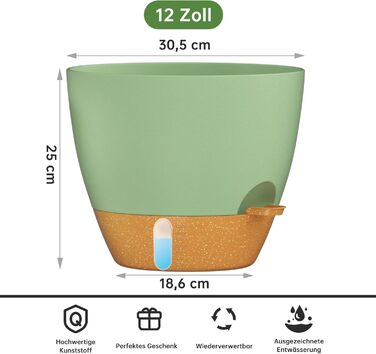 Набір горщиків для квітів ZMTECH 2 шт. 25/30 см з підставкою, самополив, пластик, для дому та саду