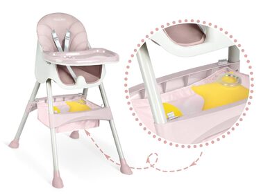 Дитячий стільчик для годування Ricokids 3 в 1, від 6 місяців, з регулюванням висоти, з підносом, безпечний, складний, бежевий (рожевий)