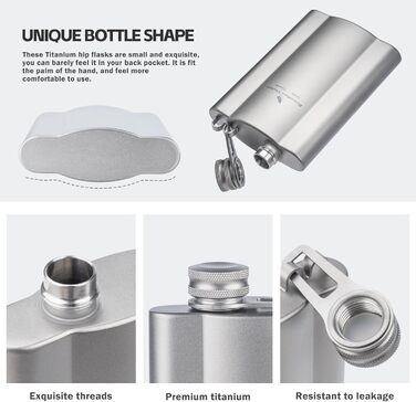 Фляга з титану iBasingo 180мл - Ultraleichter Flachmann для напоїв, Whiskey, Wodka, Weinflasche, Ti3071D (Ti3072d-180ml)