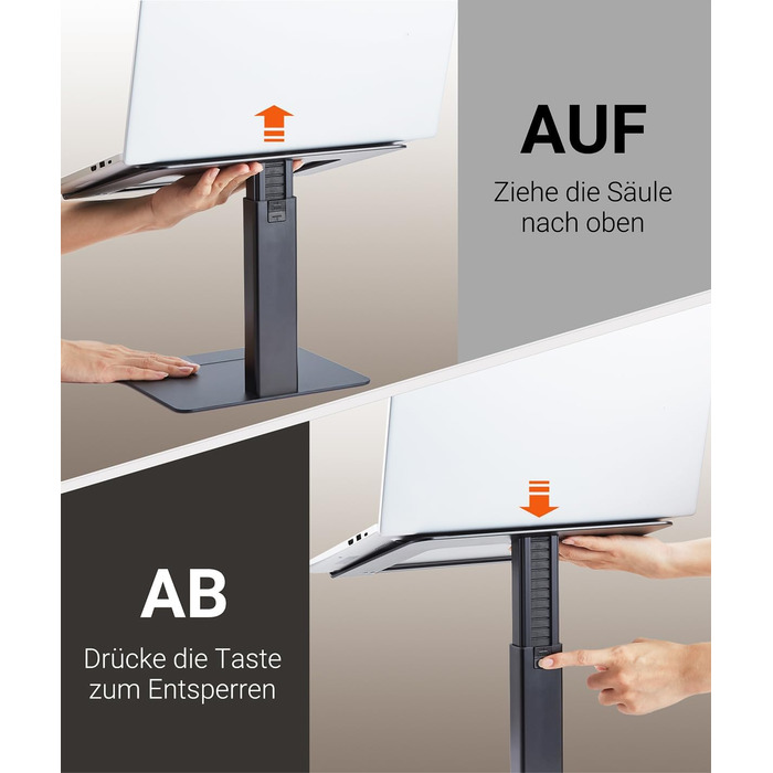 Регульований підставка для ноутбука, стійка для ноутбука на стіл, можливість стоячи, підставка для DJ, компактна альтернатива столу, сумісна з MacBook та ноутбуками 13'-16.5', чорний Polar-Schwarz