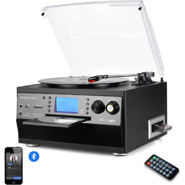 Вініловий програвач з Bluetooth, USB, CD та FM, 3 швидкості, вбудовані динаміки, функція кодування