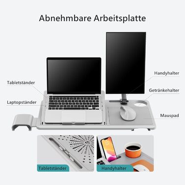 Офісне крісло Newtral Ergonomic NT002 з регульованою підголівником та підлокітниками (сірий), знімний стіл