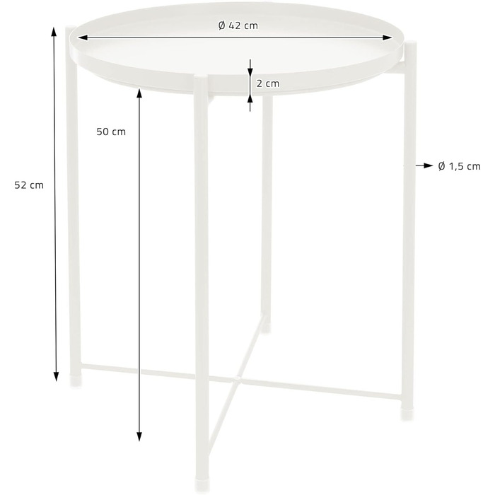 Журнальний столик ML-Design круглий Ø45хВ52 см з металу, журнальний столик зі знімним підносом, складний, стійкий, стійкий, стіл для вітальні, журнальний столик, тумбочка, для напоїв, закусок (білий)