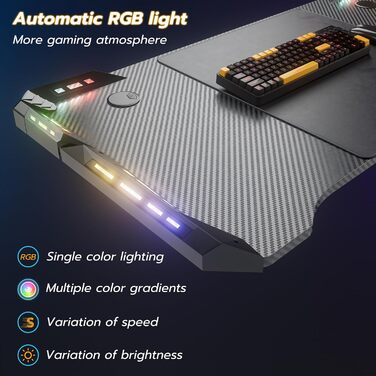 LED ігровий стіл FIVMEN 120x60 см з підсвіткою, тримачем для напоїв та гачком для навушників. Стіл для комп'ютера, геймінговий стіл з карбоновим покриттям, M-Frame 120 см