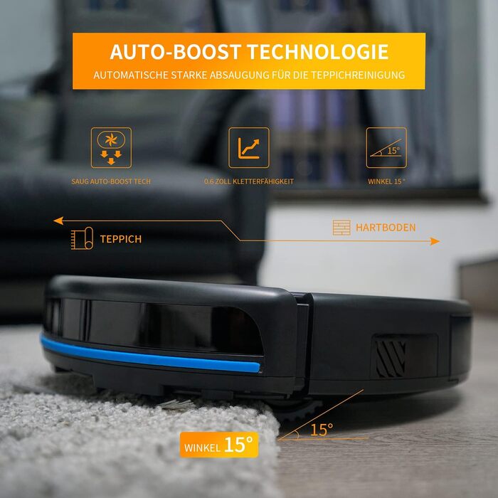 Робот-пилосос EX501 з водяним баком: потужне прибирання твердих поверхонь та килимів, самостійна зарядка, інфрачервоні сенсори, тиха робота