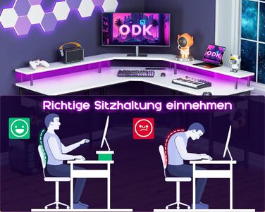 Ігровий стіл ODK 129x129 см з LED підсвіткою, 2 розетки та 2 USB, для ПК та комп'ютера, білий