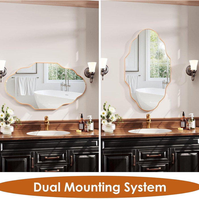 Дзеркало настінне Clevich Asymmetrisch 66x116 см, алюмінієва рама, скло HD, золотий колір