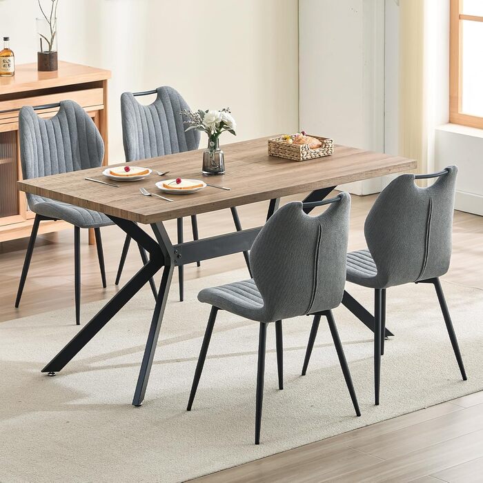 LEWE Комплект з 6 стільців для їдальні, вітальні та кухні. М'які стільці з металевими ніжками, тканинна спинка, сірий колір