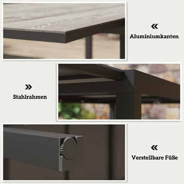 Розсувний обідній стіл Outsunny Garden Table на 6-8 персон, 160/240 x 90 см Алюмінієвий балконний стіл з дерев'яним виглядом Стійкий до погодних умов стіл для патіо Відкритий фуршетний стіл для саду, патіо Балкон сірий