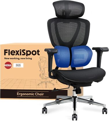 Крісло офісне ергономічне FLEXISPOT з підтримкою попереку, регульованою глибиною сидіння, 3D підлокітниками та нахилом спинки (чорне)