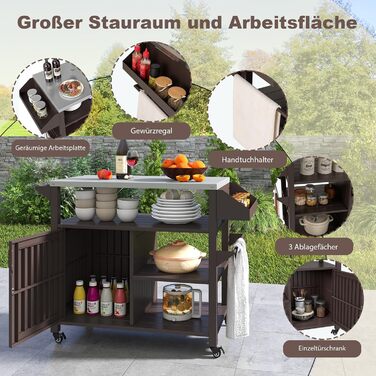 Grillwagen COSTWAY: Металевий гриль-візок з 3 полицями, нішею для спецій та ручкою. Ідеально для BBQ, саду, тераси. Розміри: 116 x 50 x 87 см