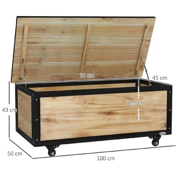 Outsunny Garden Box Дерев'яна коробка для подушок 121 л з колесами, погодозахищена коробка для зберігання для балкона, патіо, природи