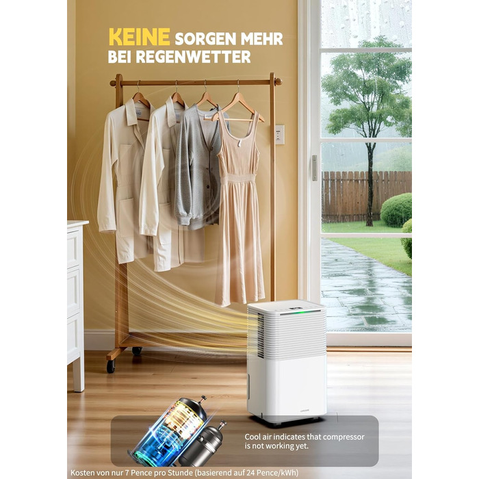Електричний осушувач повітря 12л/день, сенсорне управління, дисплей, таймер, для дому, ванної кімнати, підвалу, білий