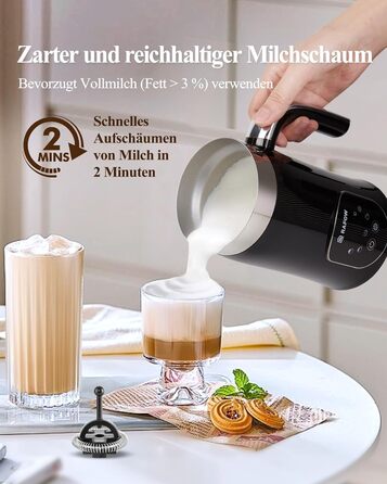 Електричний спінювач молока 5 в 1 з LED-дисплеєм, 350 мл - для капучино, лате, гарячого шоколаду