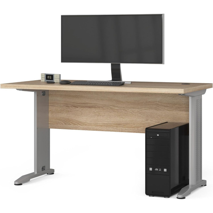 АКОРД Письмовий стіл Офісний стіл Комп'ютерний стіл з металевими ніжками Ширина 135 см Стіл для ноутбука для домашнього офісу Сучасний дизайн Край ABS Ламінована плита 32 см (Дуб сонома)