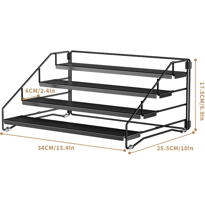 Яруси регульовані стелажі для спецій, без свердління, штабельовані, стоячі, для кухні, 34см, 4