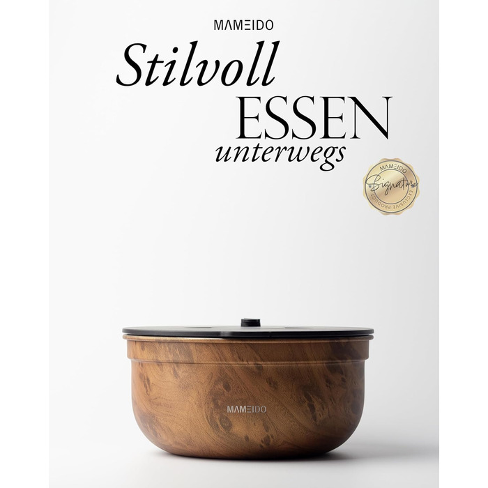 MAMEIDO SalatboxToGo 1,5 л: ланчбокс з нержавіючої сталі з відділеннями та контейнером для соусу, BPA-free, Meal Prep (1500 мл, дуб)