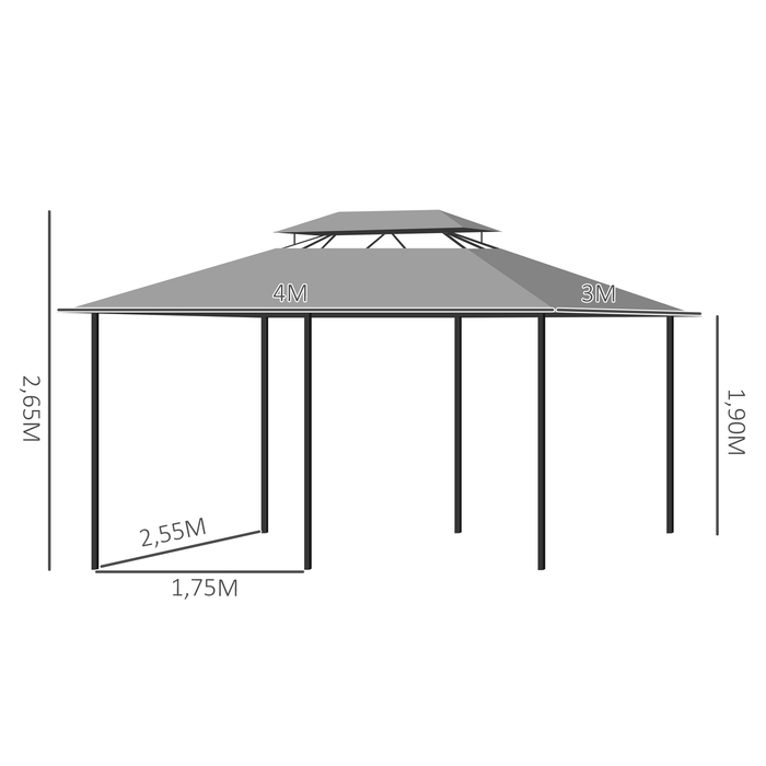 Садова альтанка Outsunny Gazebo 3x4 м з 6 бічними панелями, намет для вечірок, шатро з подвійним дахом, водонепроникний, темно-сірий для саду та заходів