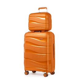 Набір валіз KONO 2 шт: ручна валіза-тележка 55 см + косметичка з поліпропілену, колір помаранчевий