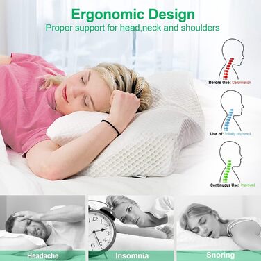 Ортопедична подушка Elviros з memory foam для сну на боці, підтримка шиї, зменшує біль у шиї та плечах, 64 x 12,5/10,5 x 38 см