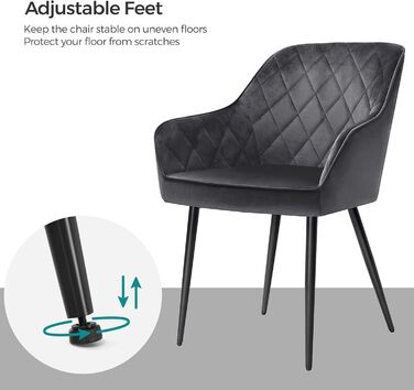 Крісла SONGMICS для їдальні, 2 шт., з підлокітниками, оксамитовий чохол, металеві ніжки, до 110 кг, сірі